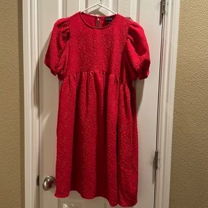 Red babydoll puff sleeve dress